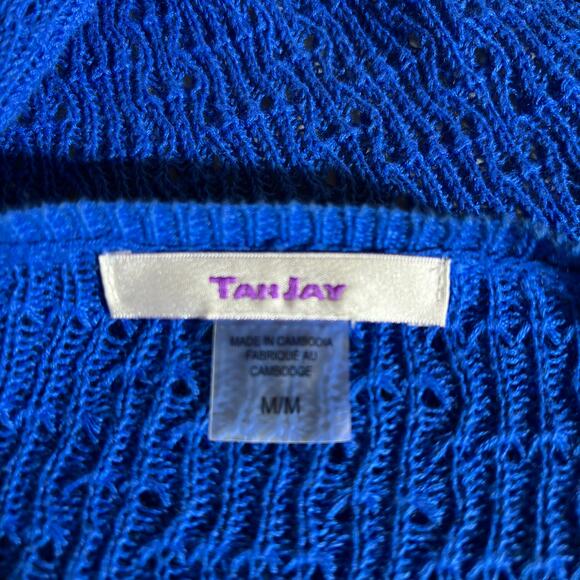 Tanjay Blue Open Knit Cardigan M Boho Minimalist Cottagecore Y2K Indie Knitwear - Picture 7 of 9